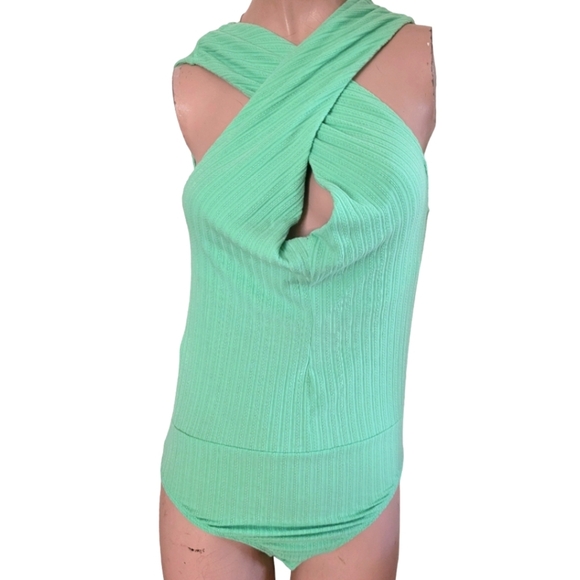 Endless Blu. Bright Green Crisscross Keyhole Spandex Bodysuit Size Medium - Picture 1 of 8